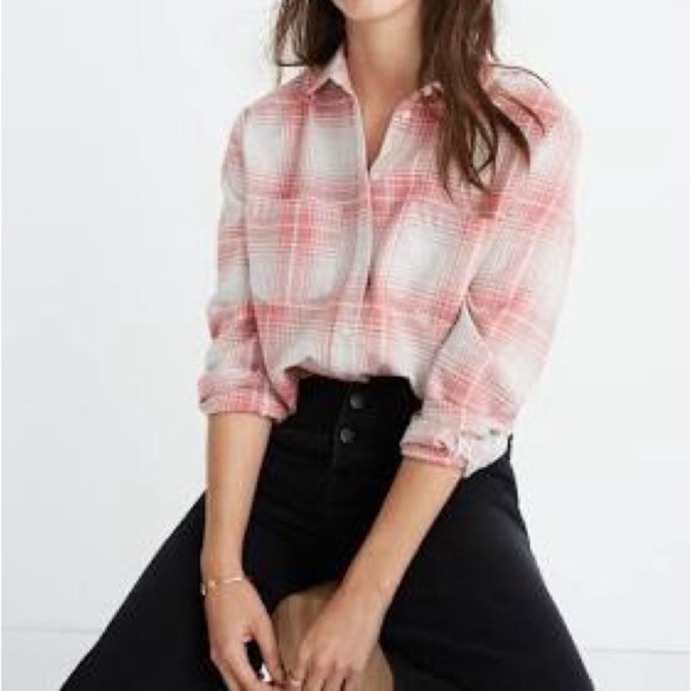 Madewell Flannel Sunday Shirt in Pink Plaid Sz XXS